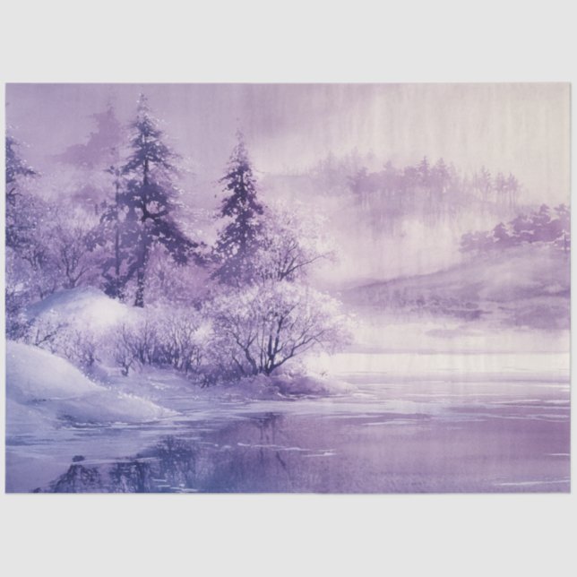 Decoupage Landscape Schnee bedeckt Purpurrot Weiß Seidenpapier (Vorderseite)