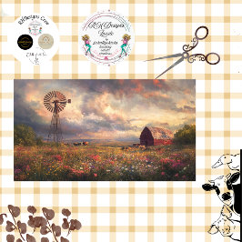 Decoupage Landscape Windmill Red Barn Wildblumen Seidenpapier