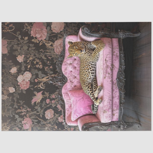 Decoupage Leopard On Pink Velvet French Couch  Seidenpapier (Vorderseite)