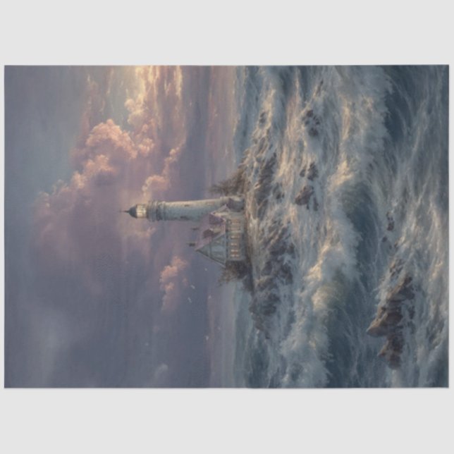 Decoupage Lighthouse Stormy Sees Seidenpapier (Vorderseite)