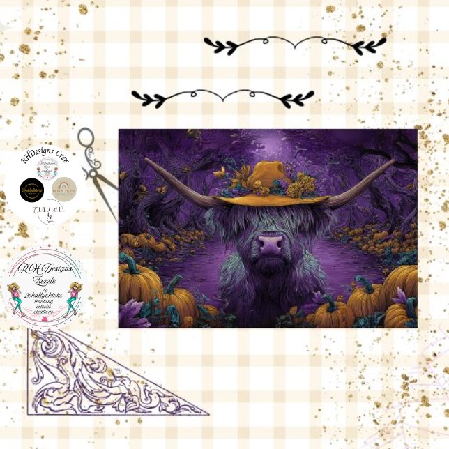 Decoupage Lila Halloween Highland Cow Pumpkin Seidenpapier (Von Creator hochgeladen)