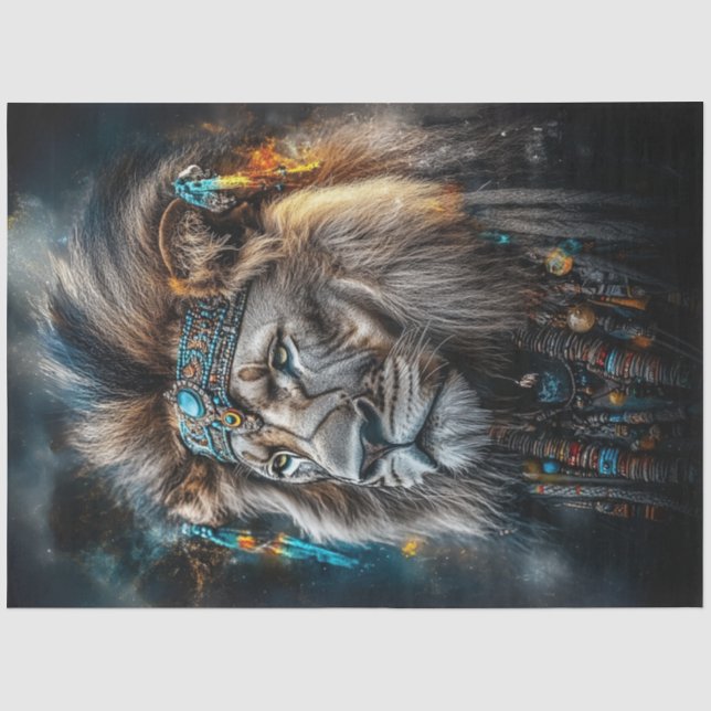 Decoupage Lion Adorned Amerikanische Ureinwohner H Seidenpapier (Vorderseite)
