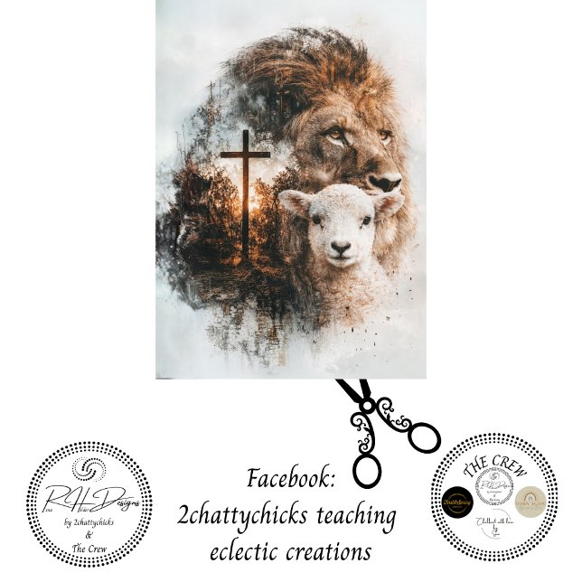 Decoupage Lion Cross Lamb Double Exposure Art  Seidenpapier (Von Creator hochgeladen)