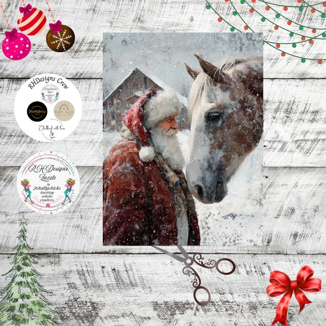 Decoupage Magical Moment Santa & His Horse Snowing Seidenpapier (Von Creator hochgeladen)