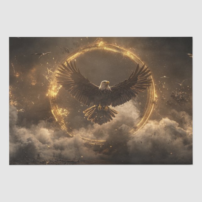 Decoupage Majestic Eagle Golden Ring Flying Seidenpapier (Vorderseite)