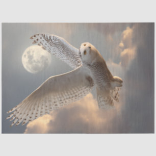 Decoupage Majestic White Owl Flying Moon Seidenpapier