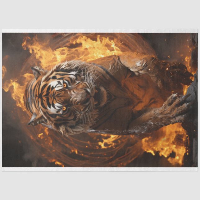Decoupage Majestic Wildlife Tiger Fire Art Seidenpapier (Vorderseite)