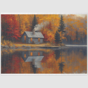 Decoupage mit rustikaler Holzhütte im Herbst am Se Seidenpapier