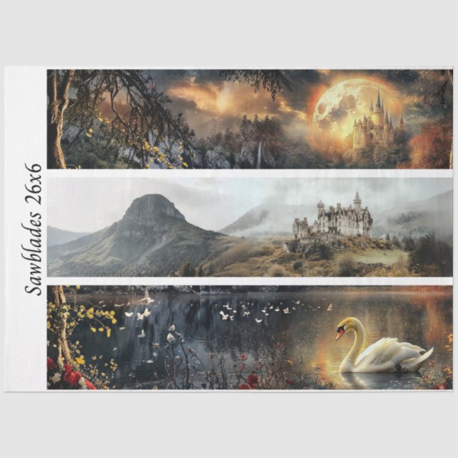 Decoupage-Mondbeschienene-Burgen-Schilder-und-Hand Seidenpapier (Vorderseite)
