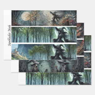 Découpage-Mondschein-Gotikwald & Hexen-Handsägen Geschenkpapier Set