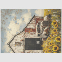 Decoupage Old White Red Barn White Rusty Truck Seidenpapier