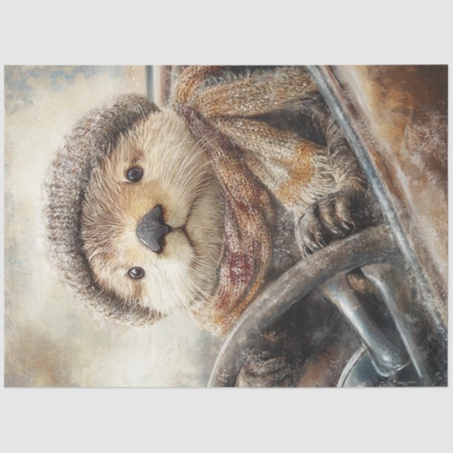 Decoupage Otter Retro Vintage Car Seidenpapier (Vorderseite)