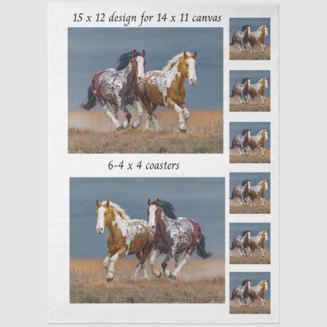 Decoupage Painted Horses Running 11x14 Canvas Seidenpapier (Vorderseite)