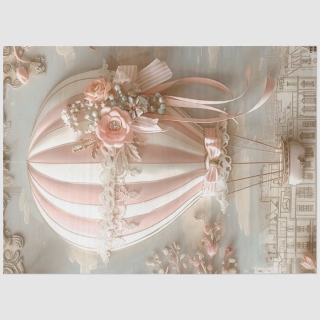 Decoupage Parisian Pink Daydream Hot Air Balloon Seidenpapier (Vorderseite)