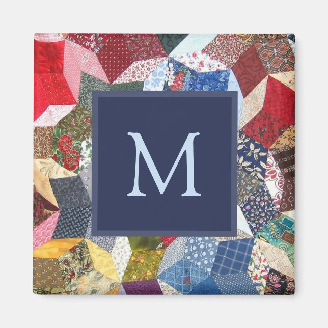 Decoupage Patchwork Stars Pattern Monogram Magnet (Vorne)