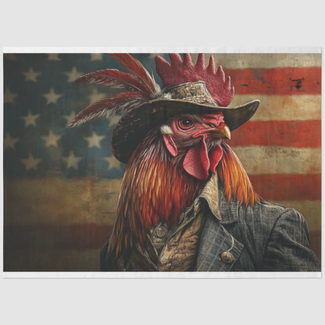 Decoupage Patriotic USA Flag Rooster Seidenpapier (Vorderseite)