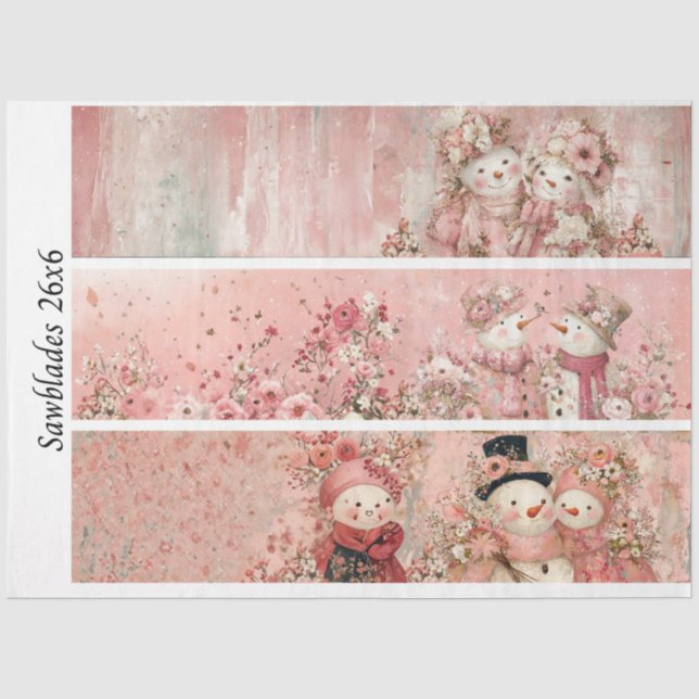 Decoupage Pink Floral Snowman Handsaw Panels  Seidenpapier (Vorderseite)