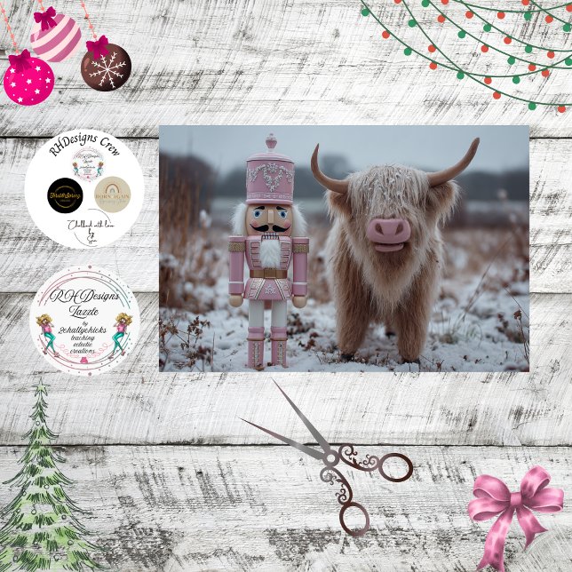 Decoupage Pink Nutcracker & Highland Calf Snow  Seidenpapier (Von Creator hochgeladen)