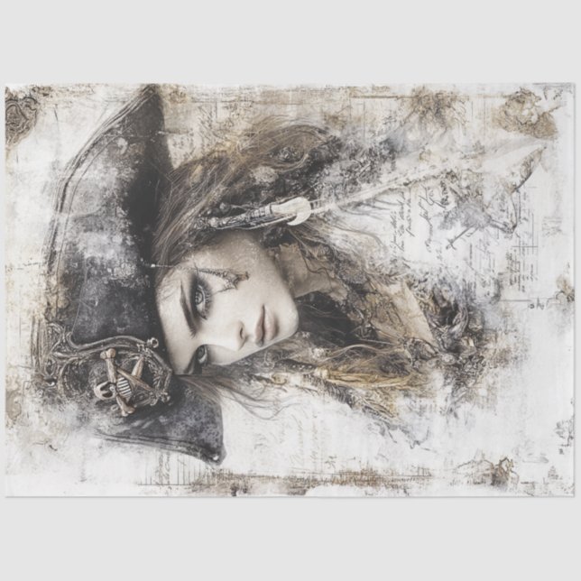 Decoupage Pirate Lady Pirate Hat Sketch Seidenpapier (Vorderseite)