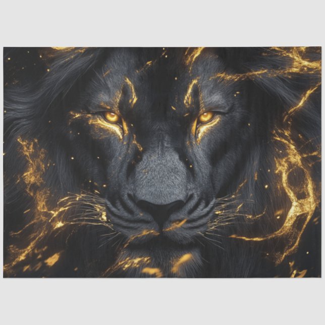 Decoupage Pitch Black Lion mit Gold Closeup (Set) Seidenpapier (Vorderseite)