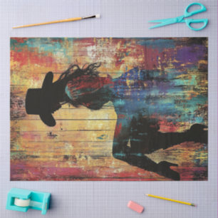 Decoupage POP ART Cowgirl-Silhouette Rot Schwarz L Seidenpapier