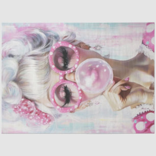 Decoupage Pop Art Fashion Girl Hot Pink Bubble Gum Seidenpapier