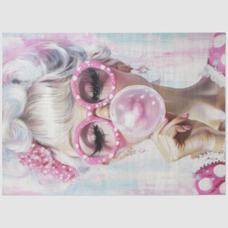 Decoupage Pop Art Fashion Girl Hot Pink Bubble Gum Seidenpapier