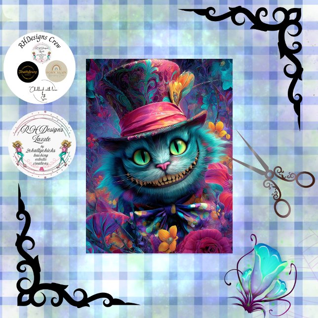 Decoupage Psychedelic Cheshire Cat Fantasy Art Seidenpapier (Von Creator hochgeladen)
