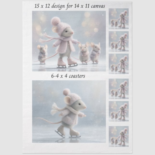 Decoupage Rabbit Skating 11x14 Canvas Coasters  Seidenpapier (Vorderseite)