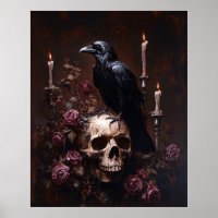 Découpage Rabe auf Totenkopf mit Kerzen