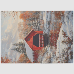 Decoupage Red Covered Bridge Winter Szene Seidenpapier
