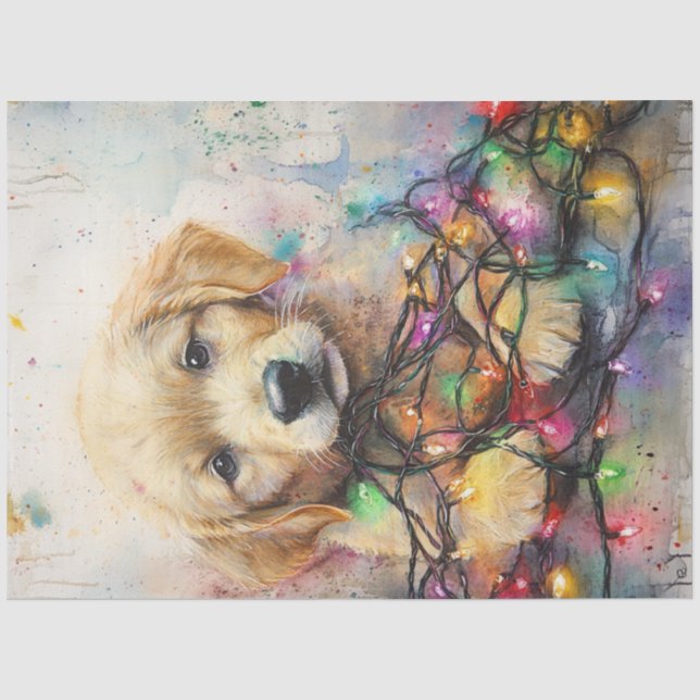 Decoupage Retriever Puppy Wrap Weihnachtslicht Seidenpapier (Vorderseite)