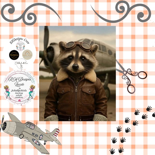 Decoupage Retro Aviation Racoon Leather Jacket  Seidenpapier (Von Creator hochgeladen)