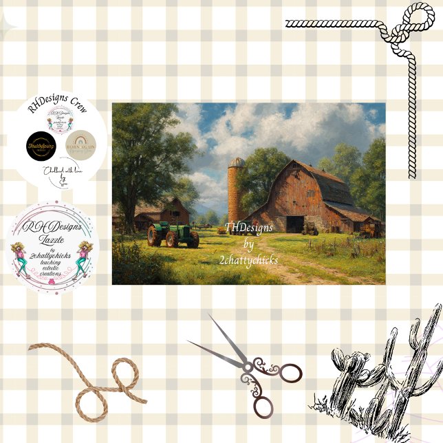 Decoupage Rote Scheune Farm Feld & Traktor Seidenpapier (Von Creator hochgeladen)