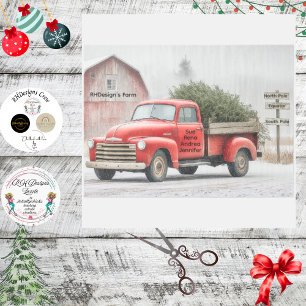 Decoupage roter Lastwagen und Scheunenfarm-Winters Seidenpapier