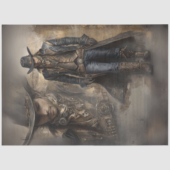 Decoupage Rustic Cowboy Dark Coat Foto im Foto Seidenpapier (Vorderseite)