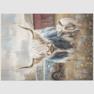 Decoupage Rustic Highland Kuh Field Red Barn Seidenpapier