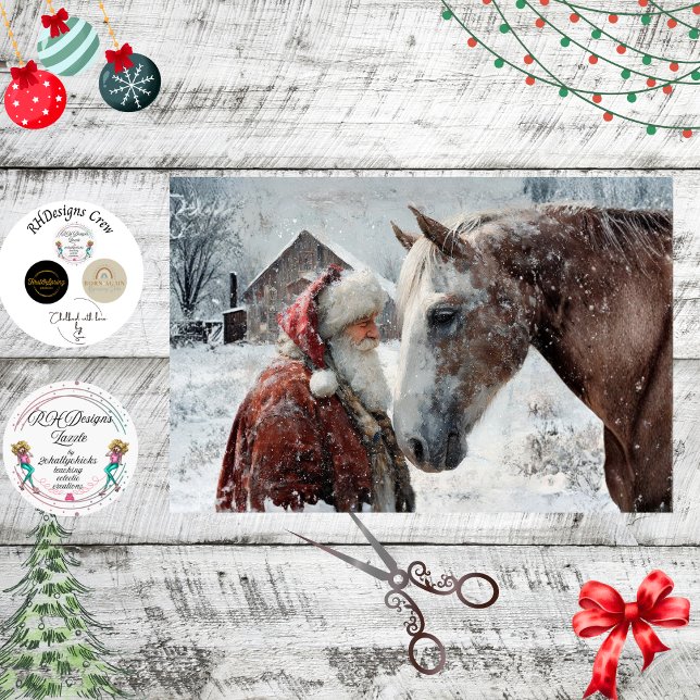 Decoupage Rustic Landscape Santa & His Horse  Seidenpapier (Von Creator hochgeladen)