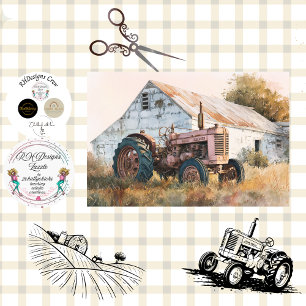 Decoupage Rustikaler Traktor & Scheune Seidenpapier