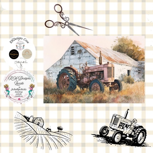 Decoupage Rustikaler Traktor & Scheune  Seidenpapier (Von Creator hochgeladen)