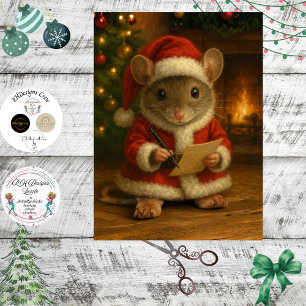Decoupage-Santa-Maus schreibt einen Brief Seidenpapier