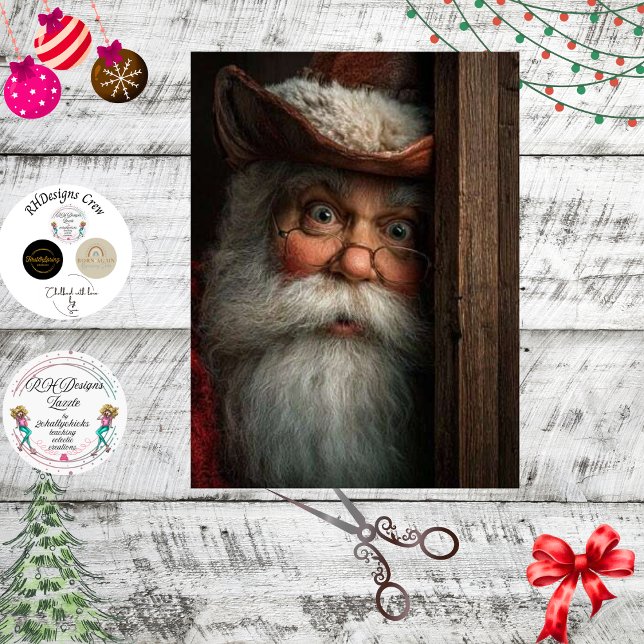 Decoupage Santa Surprise Peeking Around Door  Seidenpapier (Von Creator hochgeladen)