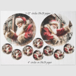Decoupage Santa Waving From Train 12 & 4" Circles  Seidenpapier
