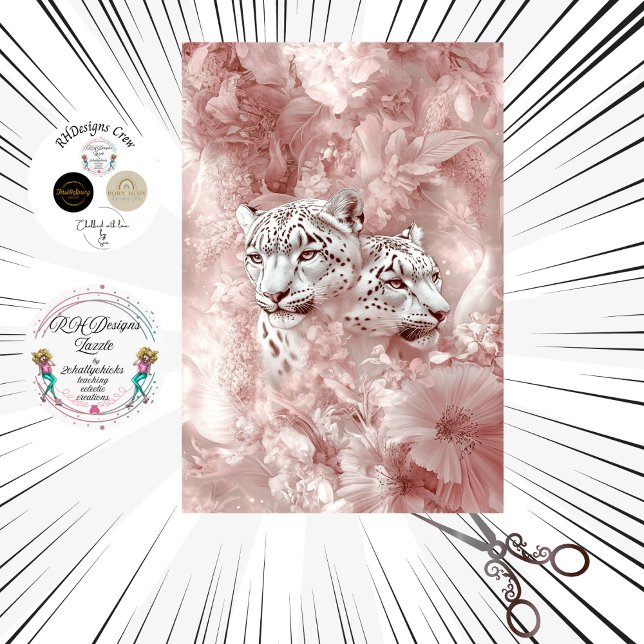 Decoupage Schneeleopard Rosa Botanischer Garten Seidenpapier (Von Creator hochgeladen)