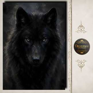 Decoupage Schwarzer Wolf Intensiver Blick Seidenpapier