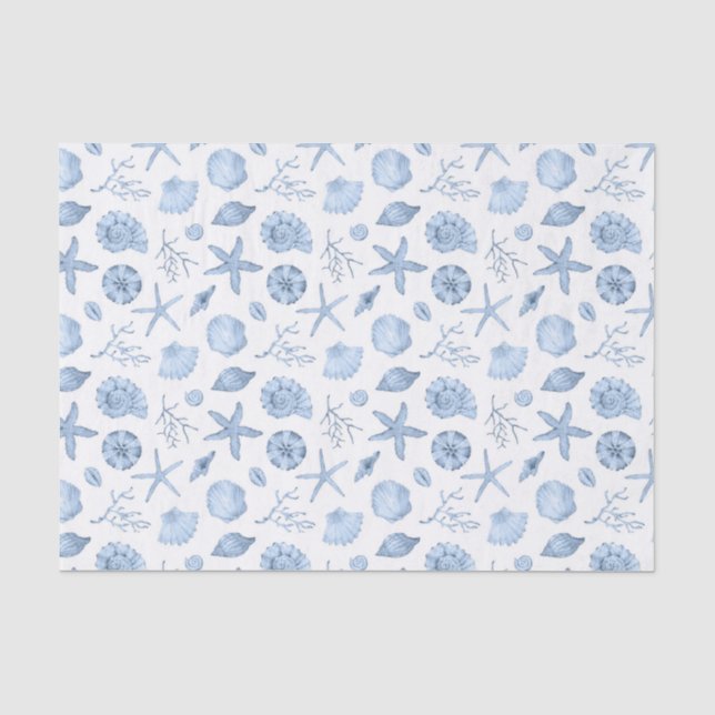 Decoupage Seashells Blue Watercolor Seidenpapier (Vorderseite)
