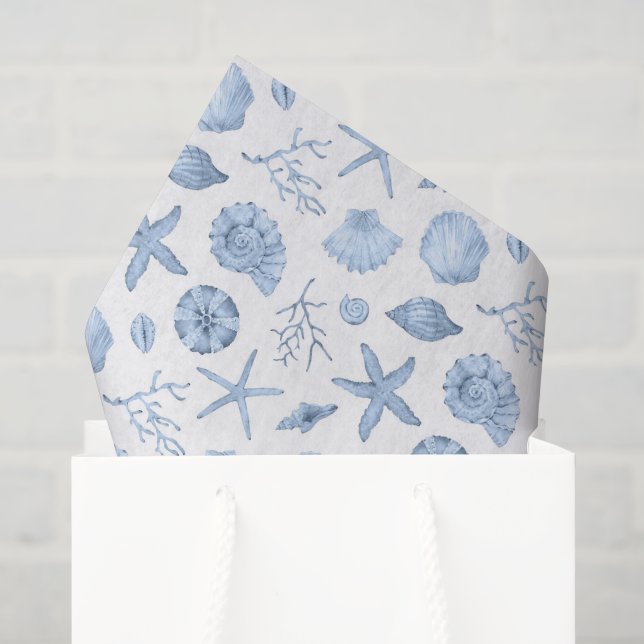 Decoupage Seashells Blue Watercolor Seidenpapier (Geschenktüte)