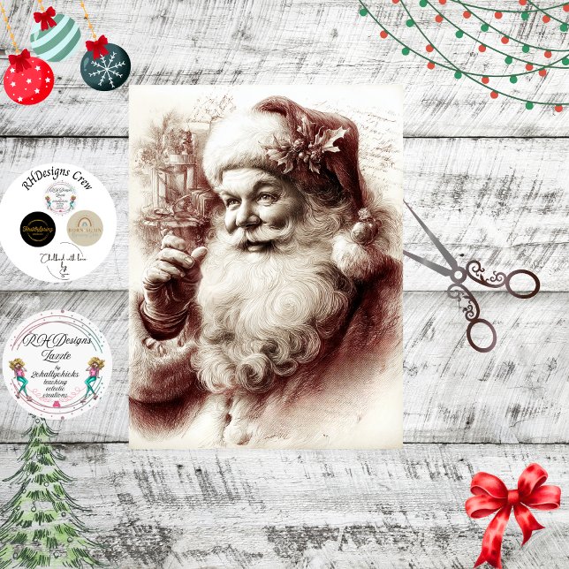 Decoupage Sepia Red Santa Traditional Santa Claus Seidenpapier (Von Creator hochgeladen)