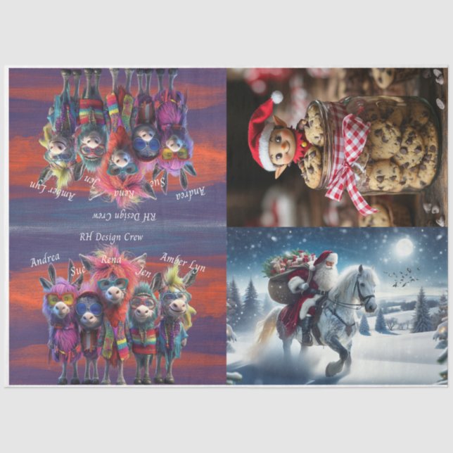 Decoupage Set 4 Elf Cookie Jar Santa Horse Seidenpapier (Vorderseite)