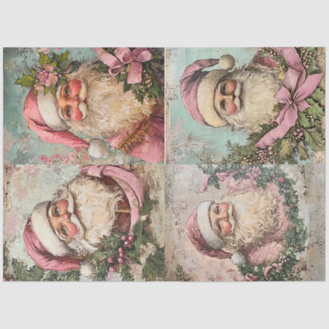 Decoupage Set von 4 Pink Santa's Seidenpapier (Vorderseite)